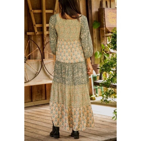 Natural Life Berkley Maxi Tiered Dress XL Sage Bloom Romantic Feminine Boho - Picture 3 of 11